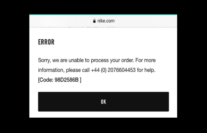 What is Nike Error Code 98D2586B_